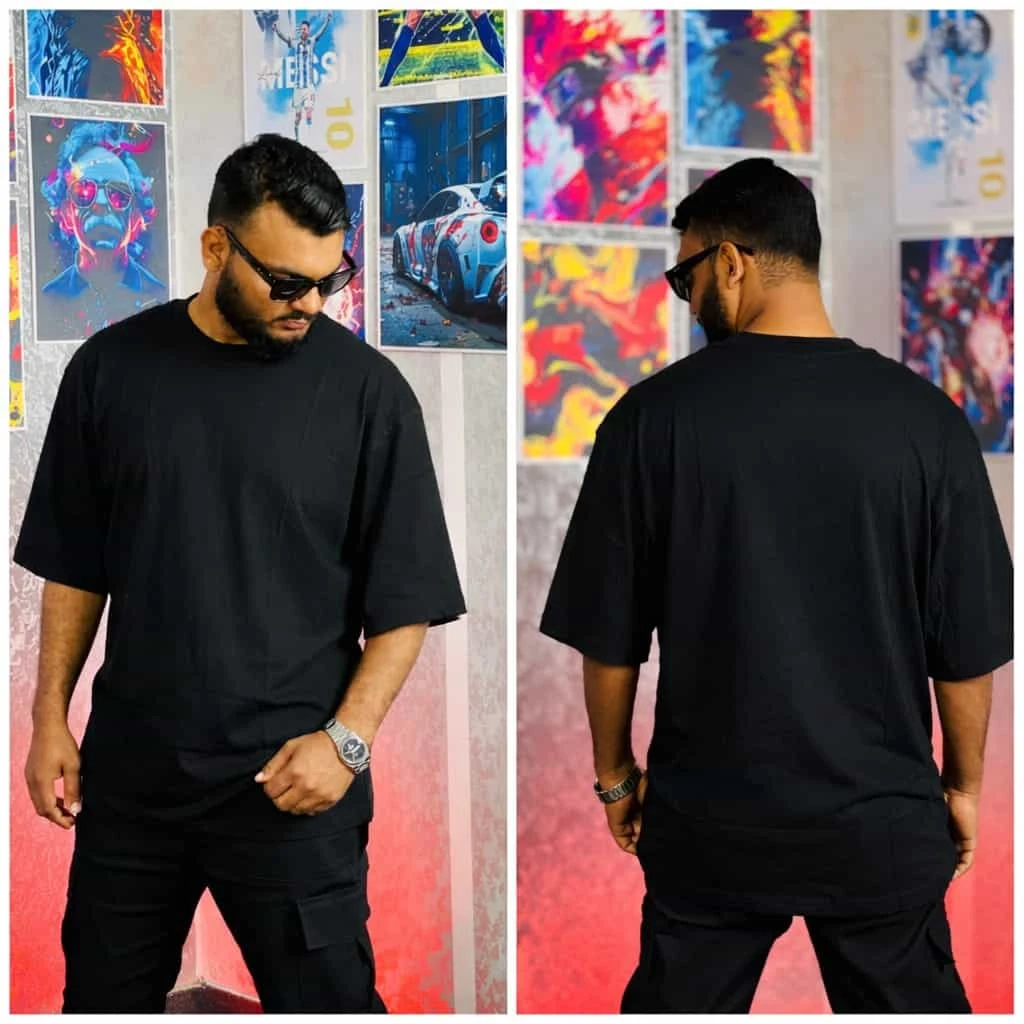 Oversize T-shirt Men’s Dropped Shoulder Short Sleeve Fitness-BLACK | OversizeBazar