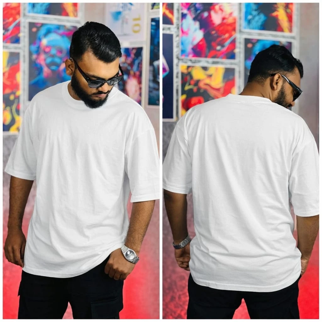 Oversize Premium Drop Shoulder T shirt  - White Solid | Oversize bazar