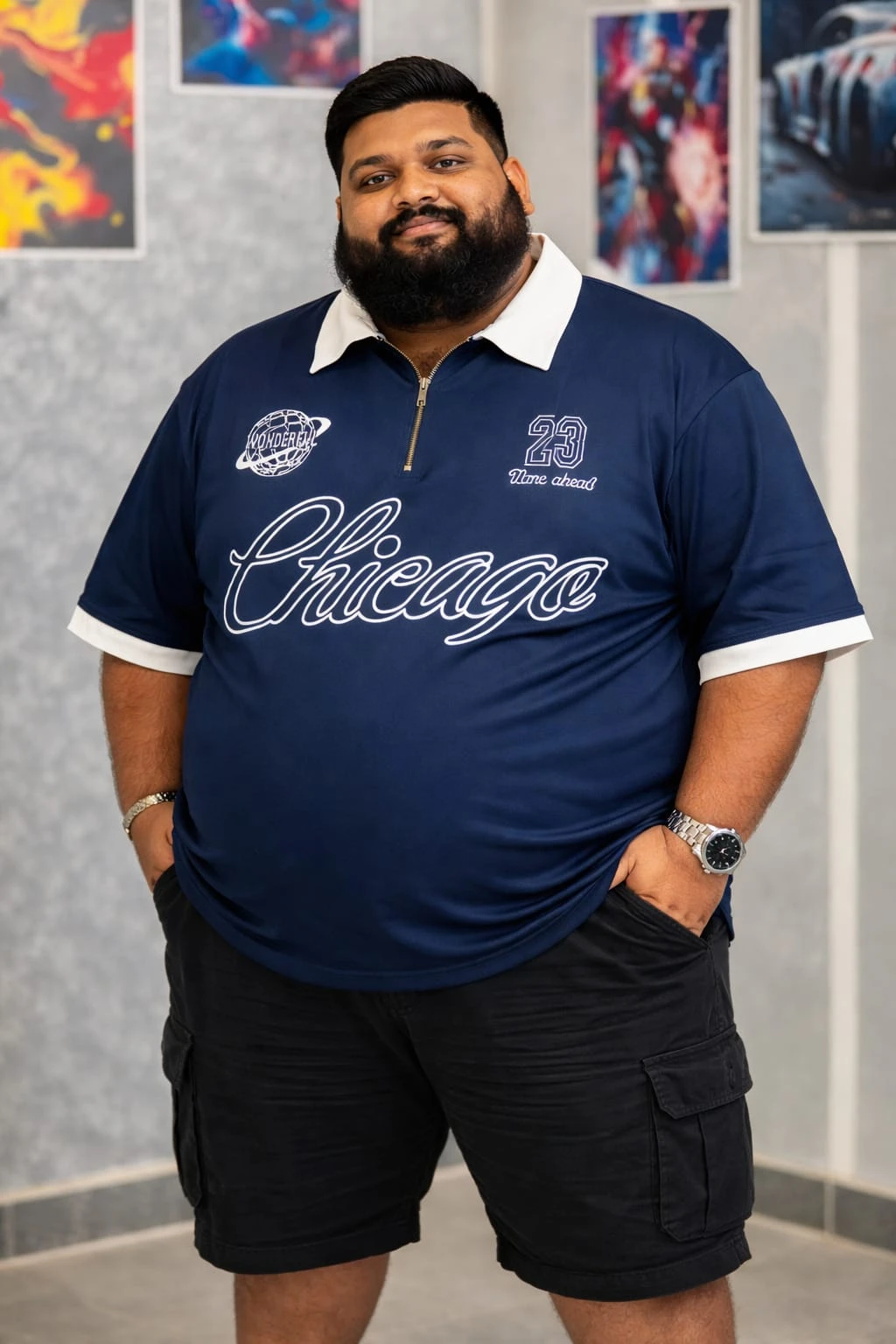Oversize Drop Shoulder Polo Shirt -Nevy Blue| OversizeBazar