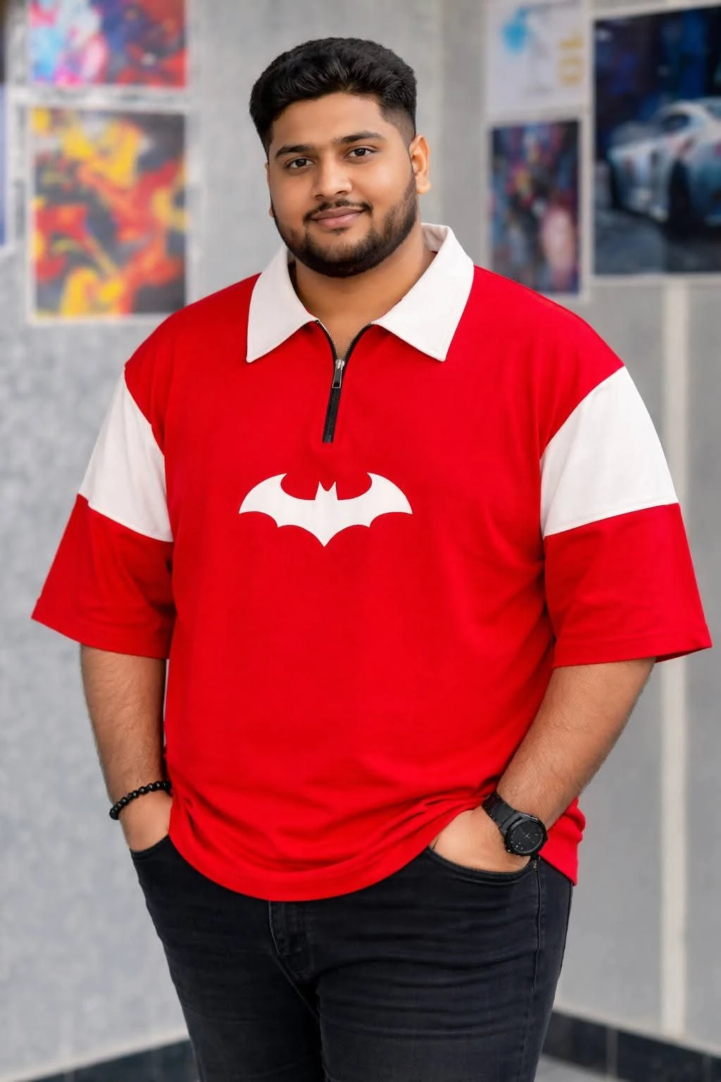 Oversize Drop Shoulder Polo Shirt -Red| OversizeBazar