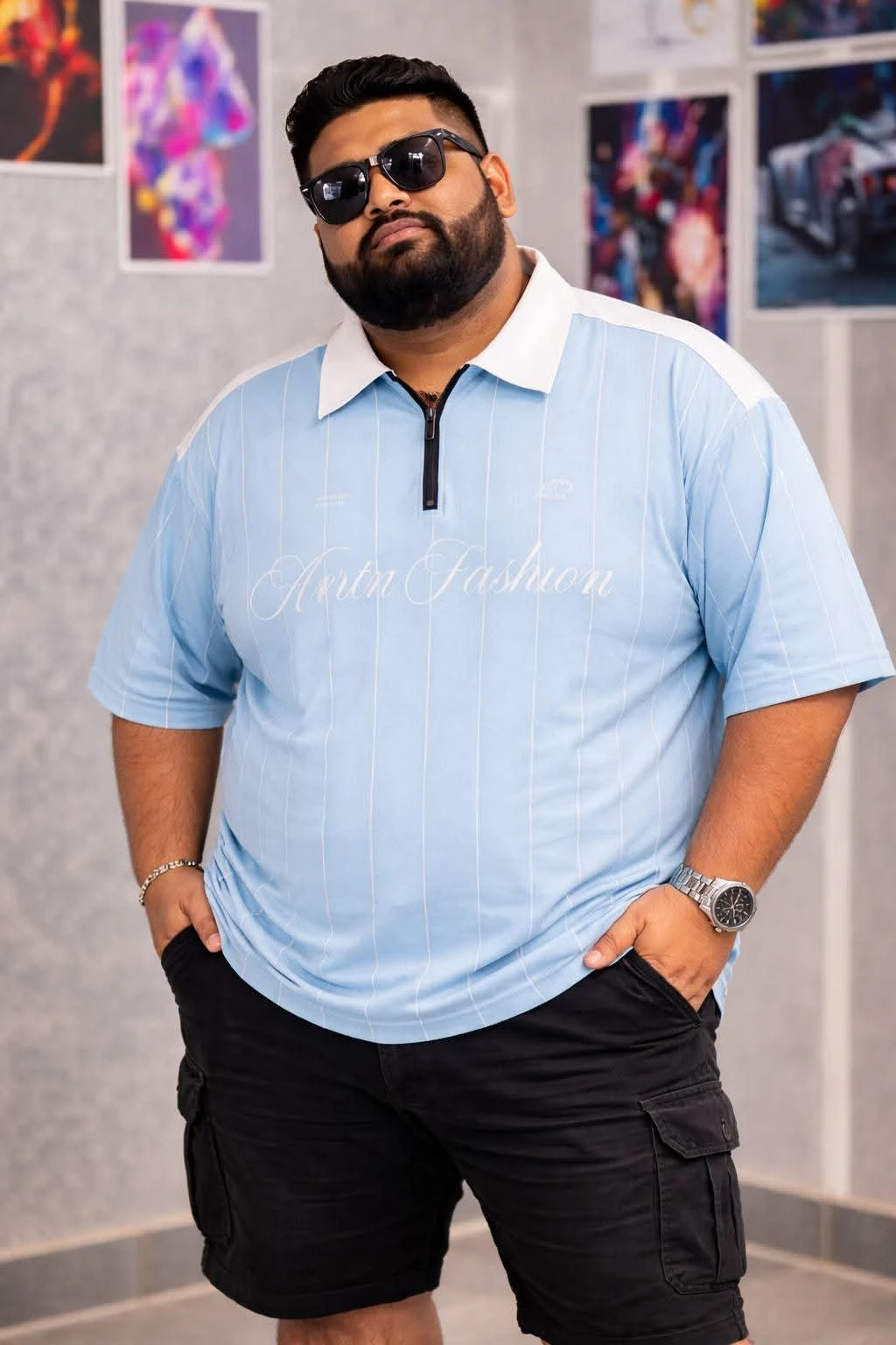 Oversize Drop Shoulder Polo Shirt -Sky Blue| OversizeBazar