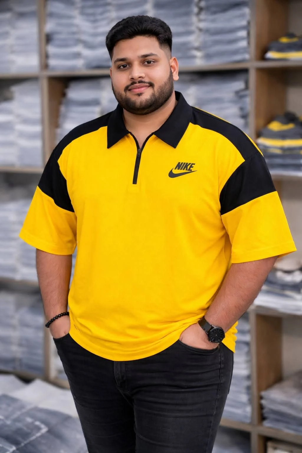 Oversize Drop Shoulder Polo Shirt -Yellow| OversizeBazar