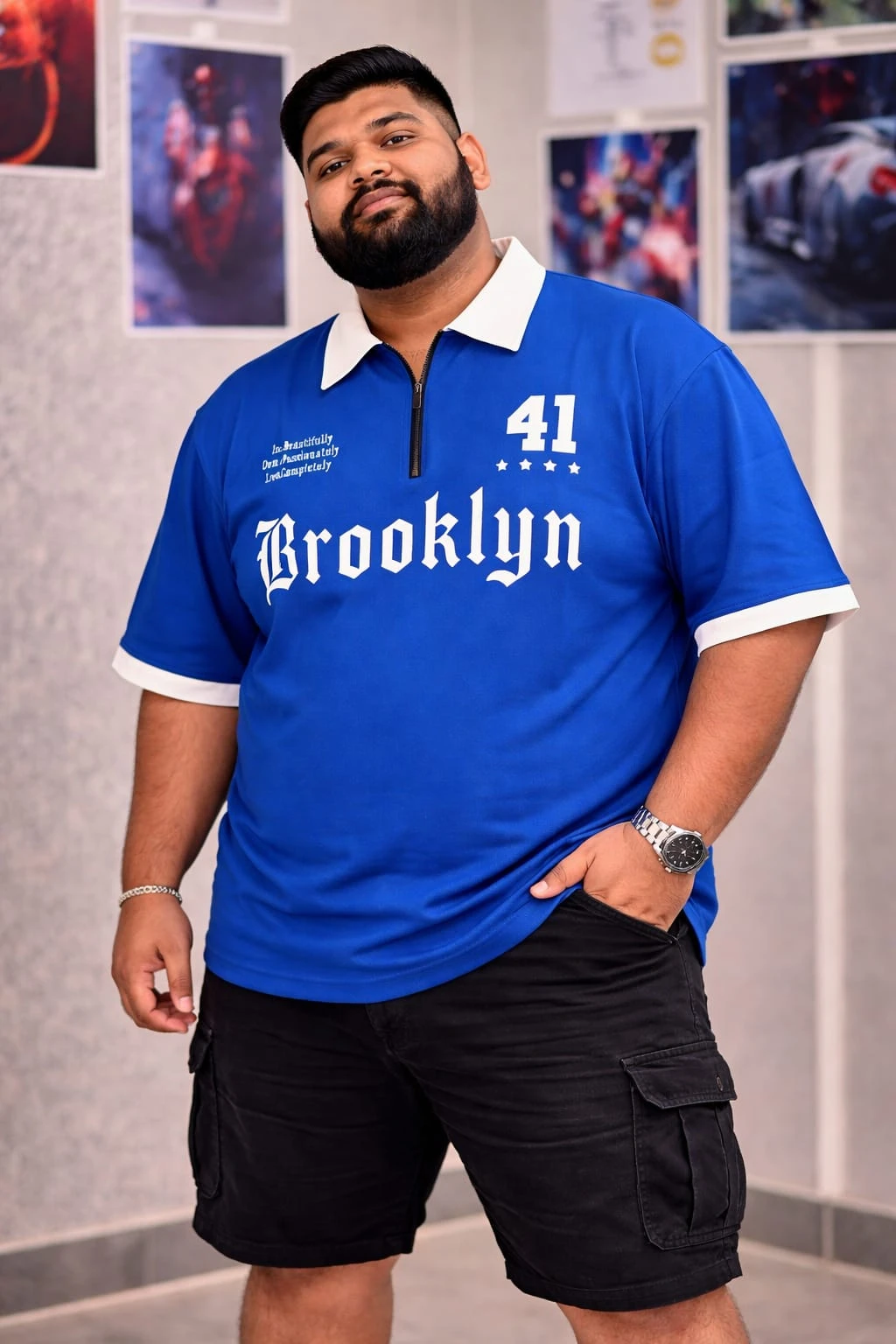 Oversize Drop Shoulder Polo Shirt -Royel Blue| OversizeBazar
