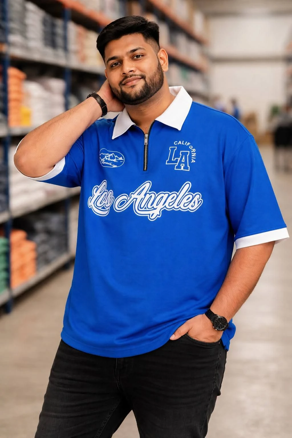 Oversize Drop Shoulder Polo Shirt -Royel Blue| OversizeBazar