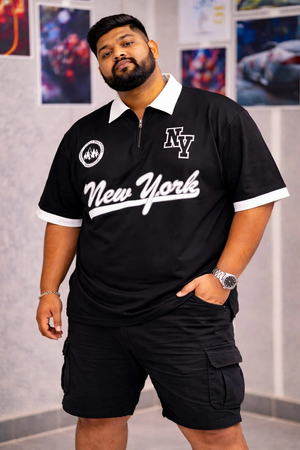 Oversize Drop Shoulder Polo Shirt -Black | OversizeBazar