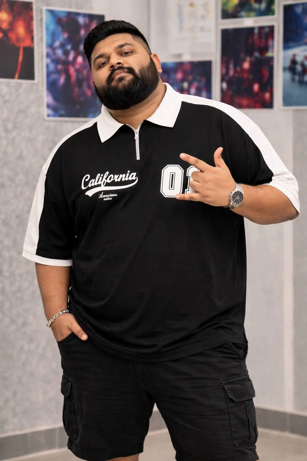 Oversize Drop Shoulder Polo Shirt -Black| OversizeBazar