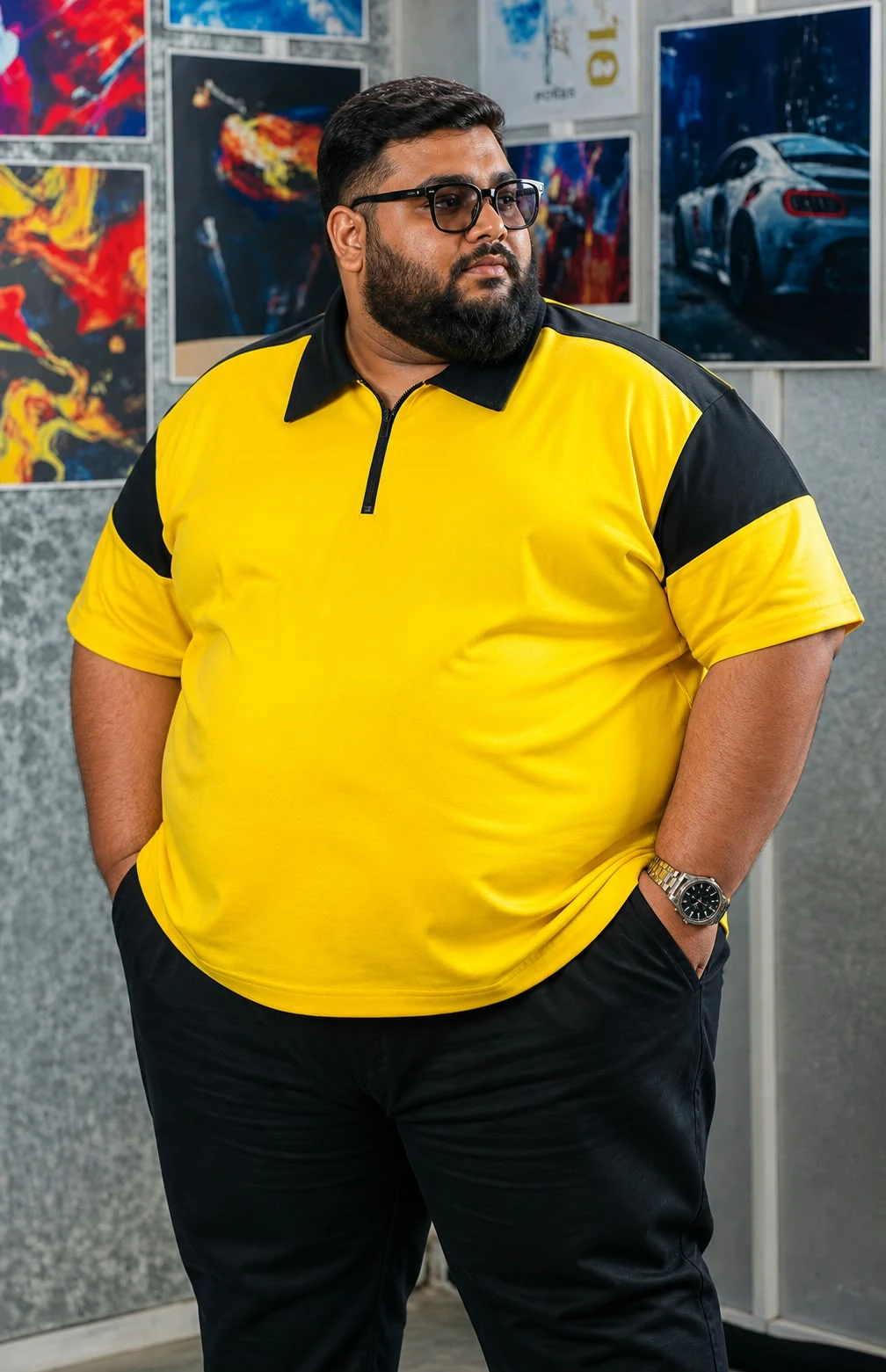 Oversize Drop Shoulder Polo Shirt -Yellow| OversizeBazar