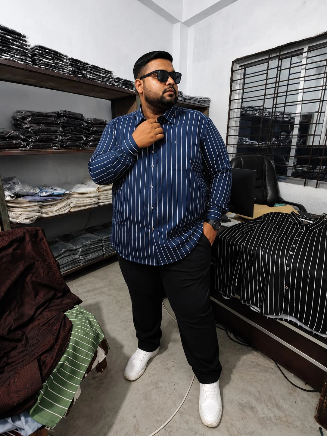 Oversize Premium Quality Shirt -Navy Strip |Oversize bazar