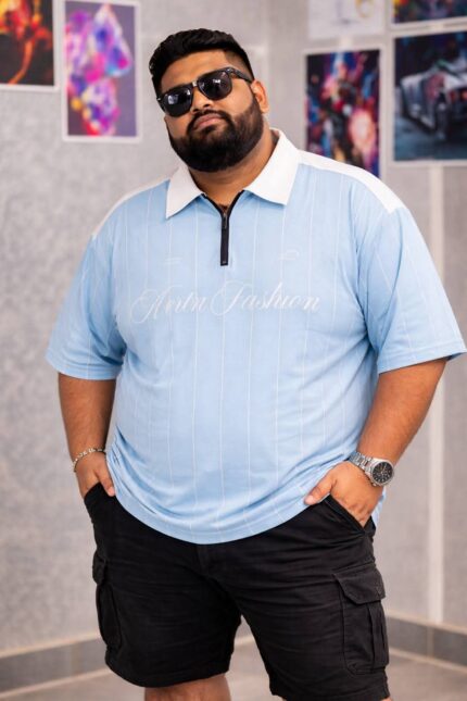 Oversize Polo Shirt  Dropped Shoulder -SKY BLUE| OversizeBazar