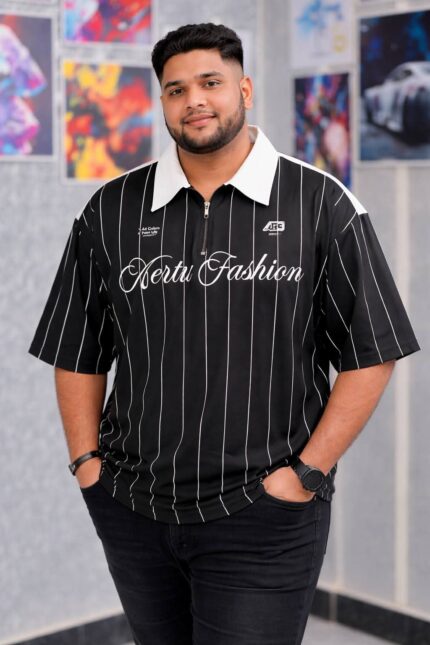 Oversize Polo Shirt  Dropped Shoulder - Black | OversizeBazar