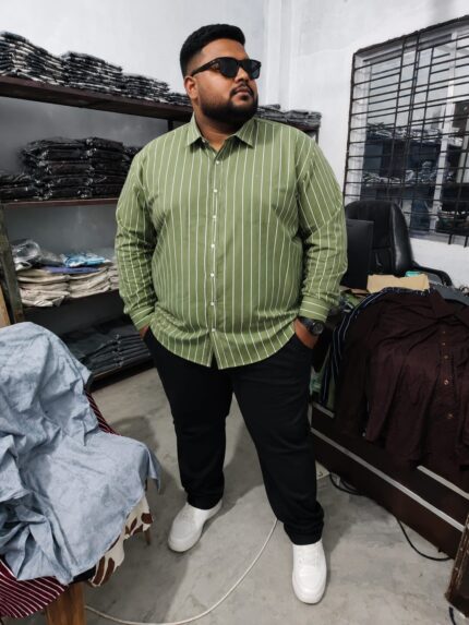 Oversize Premium Shirt-Olive Stripe | Oversize bazar